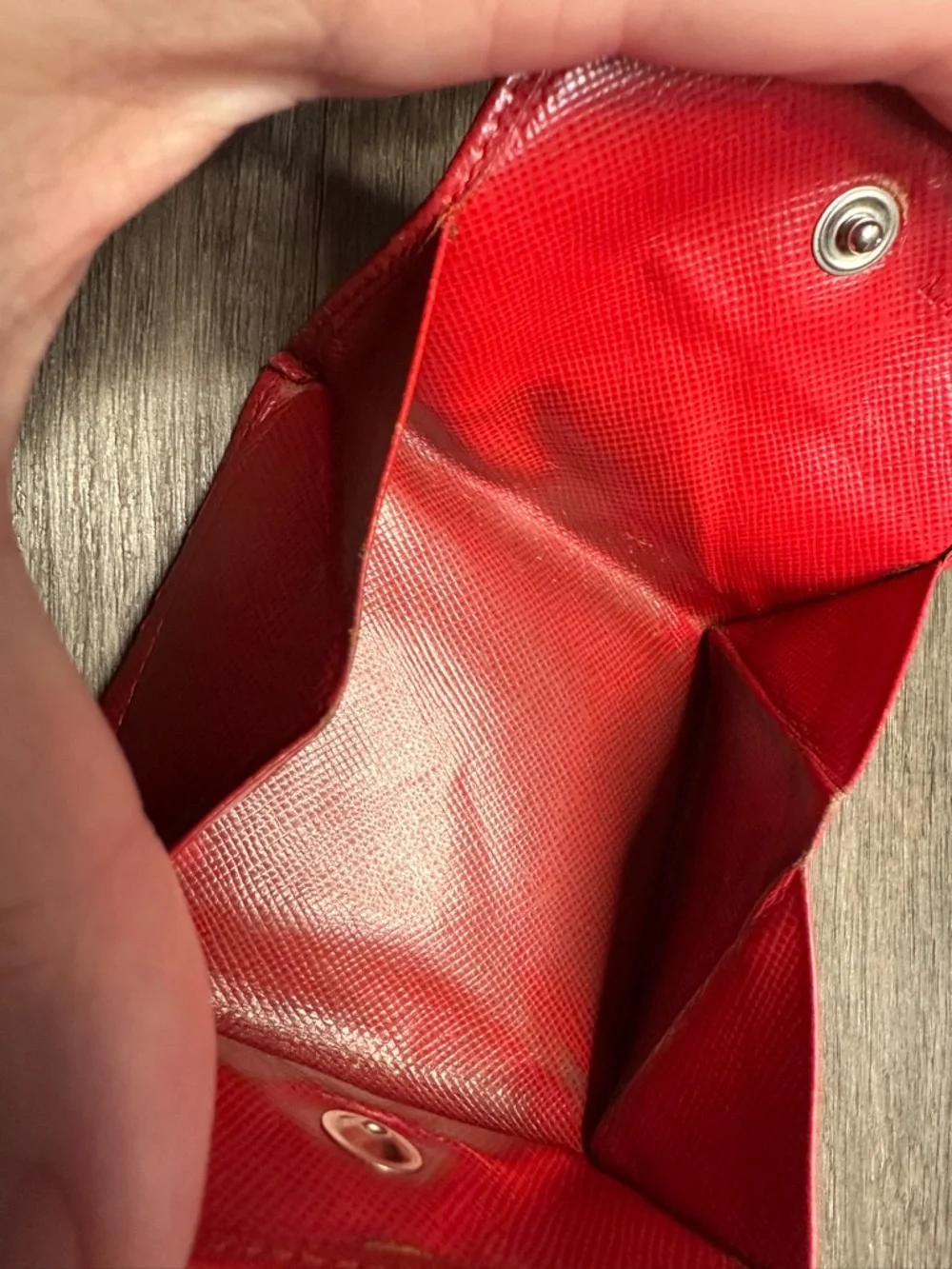 Prada red Saffiano leather wallet/coin pouch.